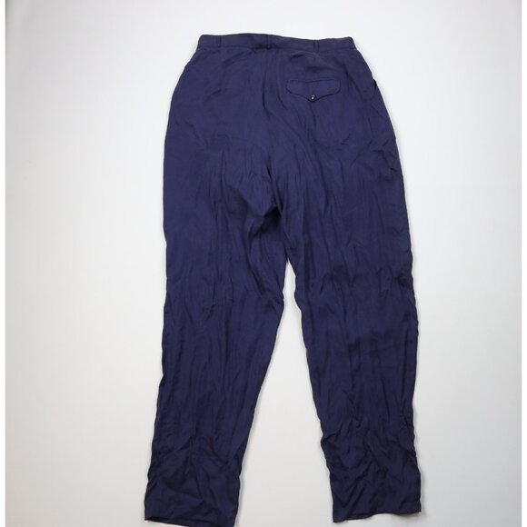 Deadstock Vintage 90s Streetwear Mens 38x37 Relaxed Fit Silk Pants Navy Blue - Picture 10 of 13